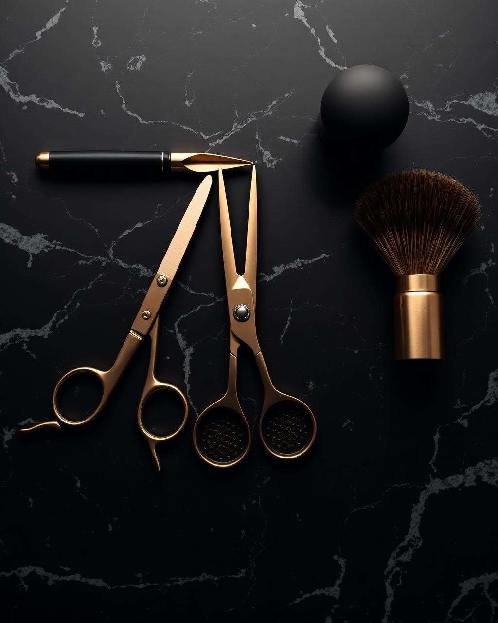 Premium barber tools on dark marble